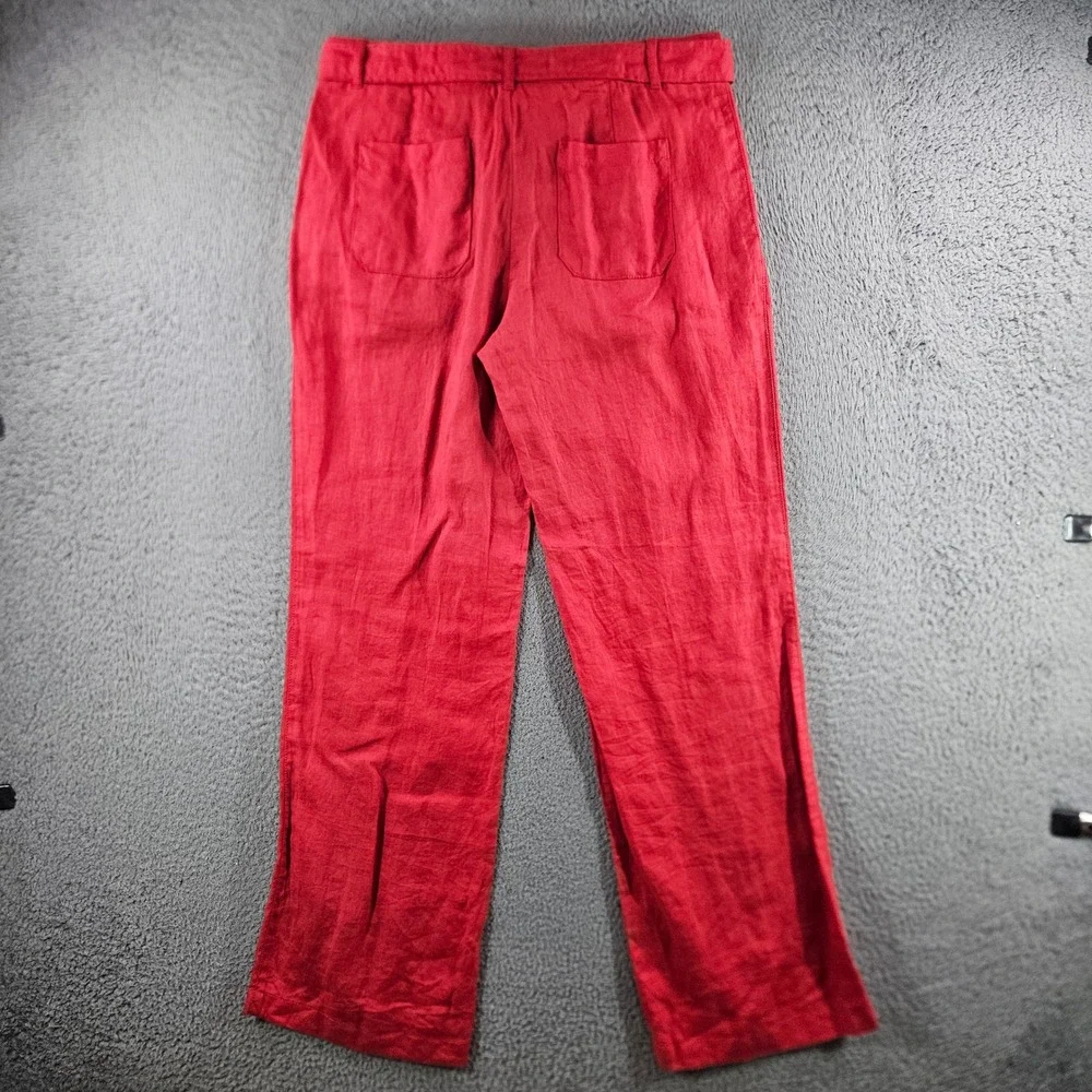 Banana Republic Red 100% Linen Straight Leg Tie Waist Pants Womens 4 High Rise - Picture 7 of 10